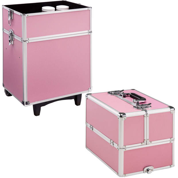 tectake Cosmetica koffer met 3 Etages - Roze - Make-up Koffer