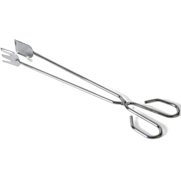 Barbecuetang/vleestang RVS zilver met vork/lepel kartelrand 35 cm - Barbecue tangen