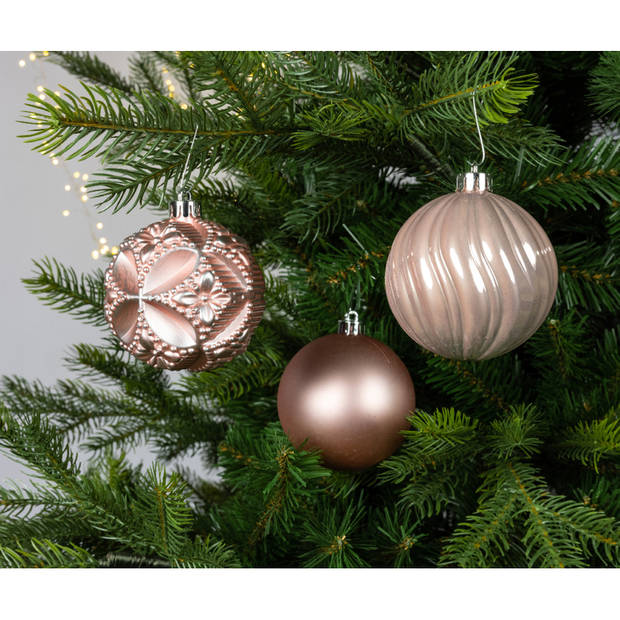 20x stuks luxe kunststof kerstballen lichtroze mix 8 cm - Kerstbal