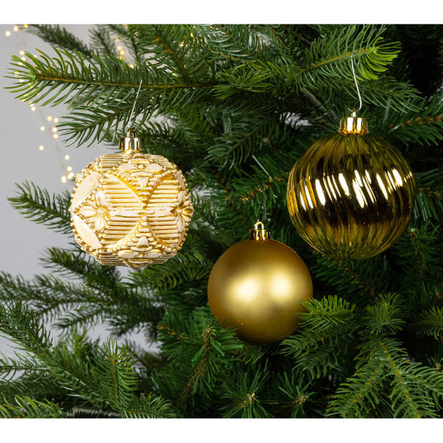 20x stuks luxe kunststof kerstballen goud mix 8 cm - Kerstbal