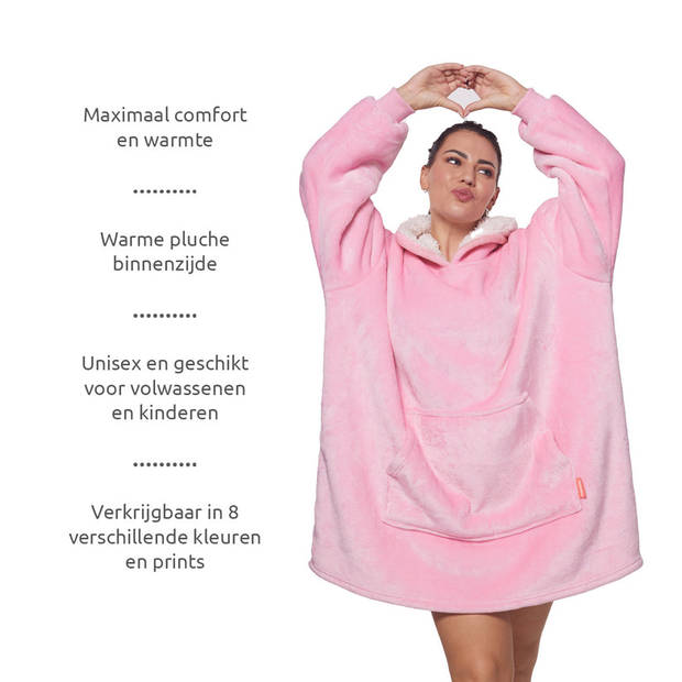 Homie Hoodie - Oversized hoodie - Hoodie Deken - Plaid met mouwen - Unisex - Eén maat - Roze