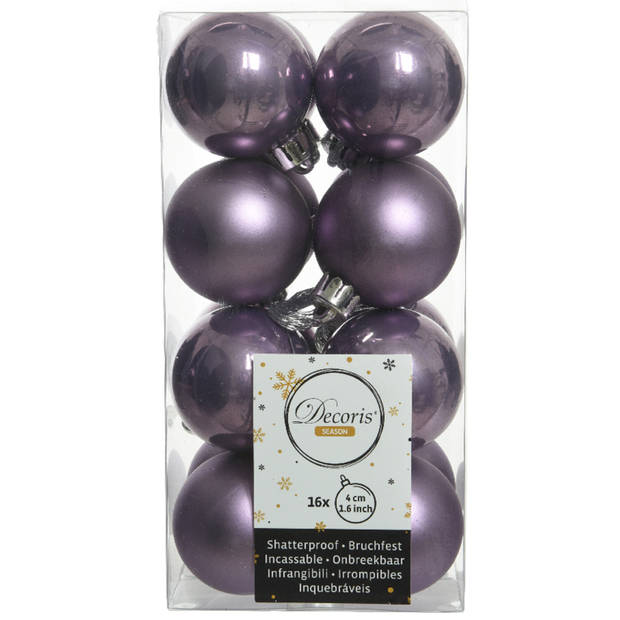 Decoris kleine kerstballen - 16x st - lila paars - 4 cm - kunststof - Kerstbal