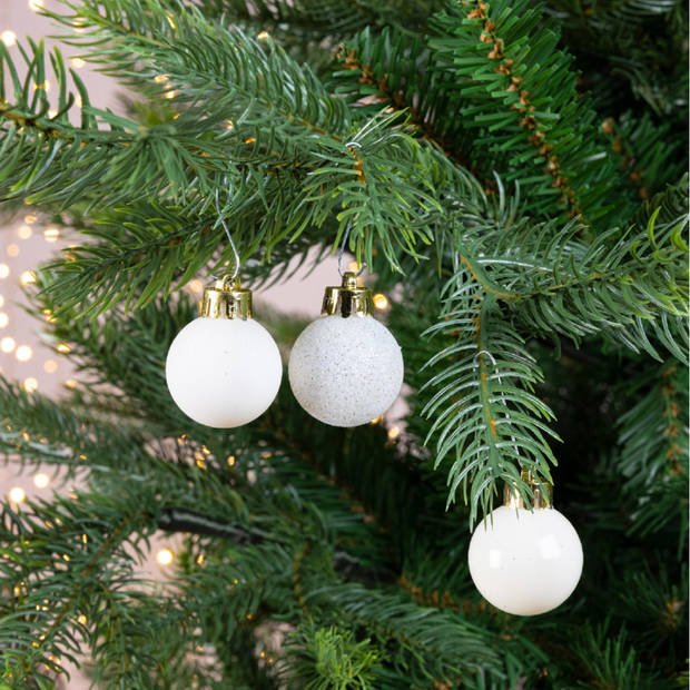 Decoris Kerstballen - 14 stuks - mini - wol wit - 3 cm - mix - Kerstbal