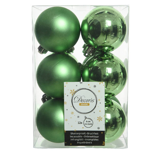 12x stuks kunststof kerstballen groen 6 cm glans/mat - Kerstbal