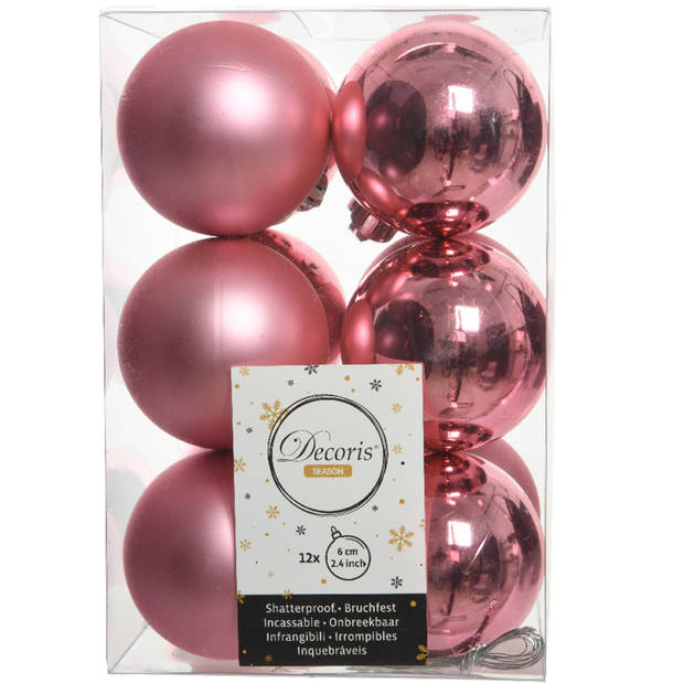 12x stuks kunststof kerstballen lippenstift roze 6 cm glans/mat - Kerstbal