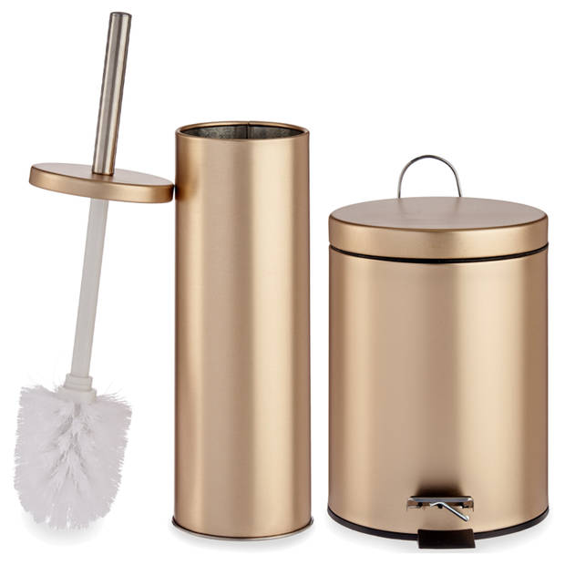 Luxe Pedaalemmer/vuilnisbak en Toiletborstel badkamer set goud metaal - Toiletborstels