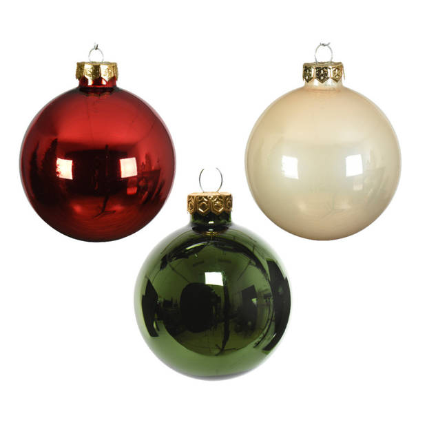 49x stuks glazen kerstballen donkergroen/rood/champagne 6 cm glans en mat - Kerstbal