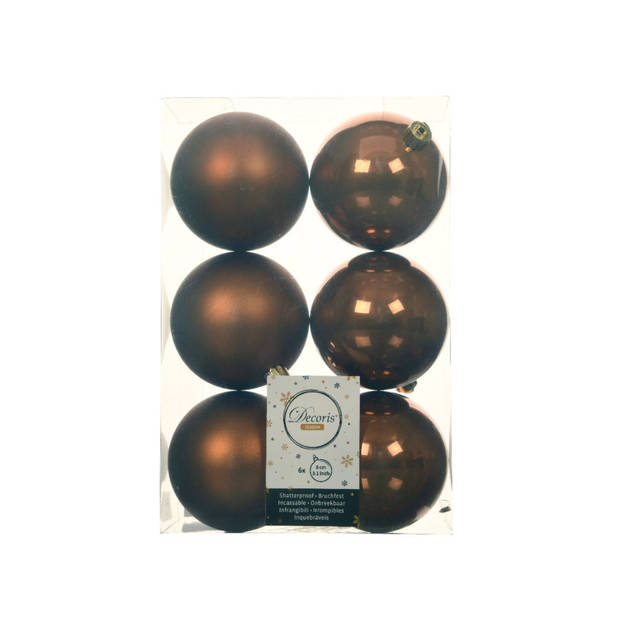 18x stuks kunststof kerstballen bruin 6 en 8 cm - Kerstbal