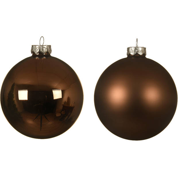 4x stuks glazen kerstballen walnoot bruin 10 cm mat/glans - Kerstbal