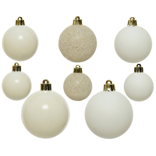 26x stuks kunststof kerstballen wol wit 6-8-10 cm glans/mat/glitter - Kerstbal