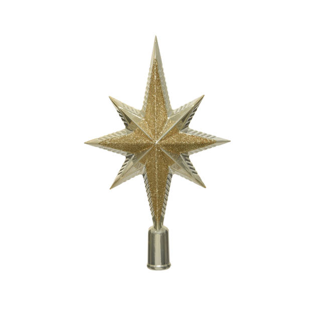 Kunststof glitter ster piek/kerstboom topper parel/champagne 25,5 cm - kerstboompieken