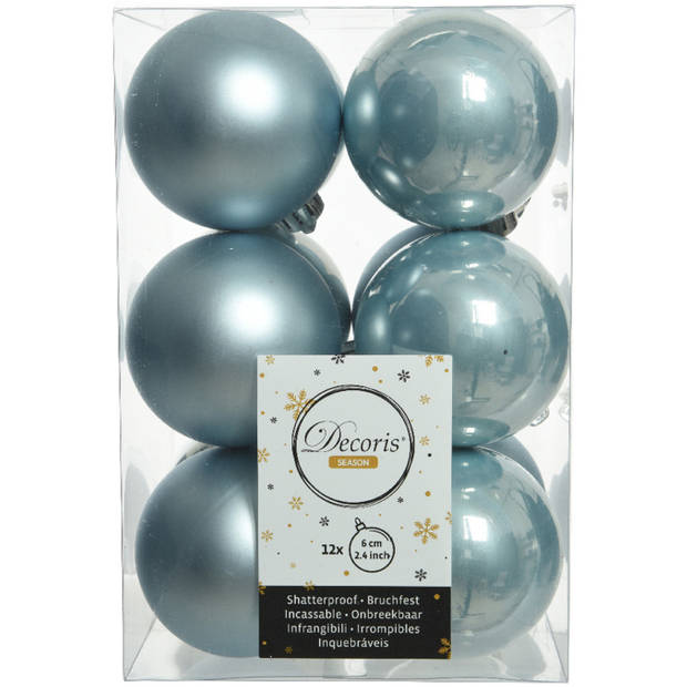 Kunststof kerstballen 6 cm - 24x stuks - mosgroen en lichtblauw - Kerstbal