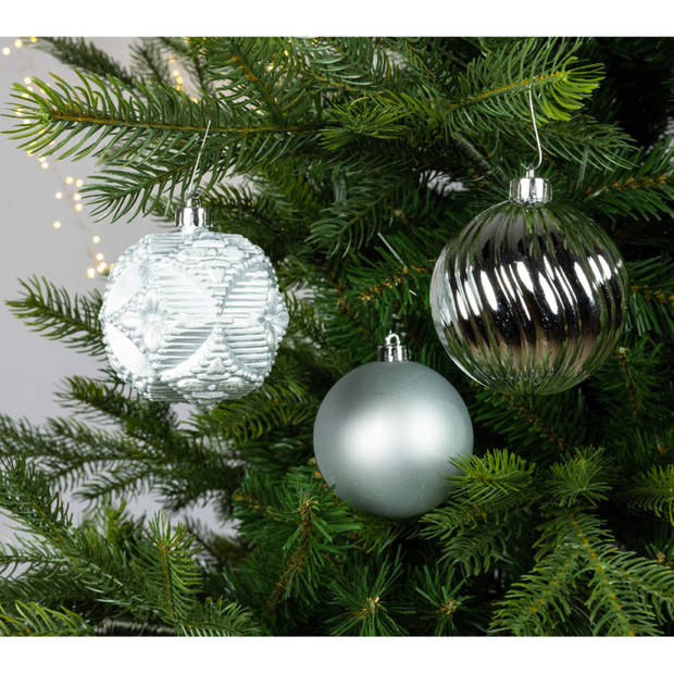 20x stuks luxe kunststof kerstballen zilver mix 8 cm - Kerstbal