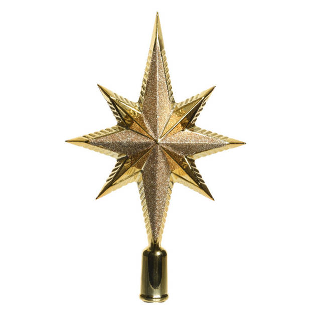 Kunststof glitter ster piek/kerstboom topper goud 25,5 cm - kerstboompieken