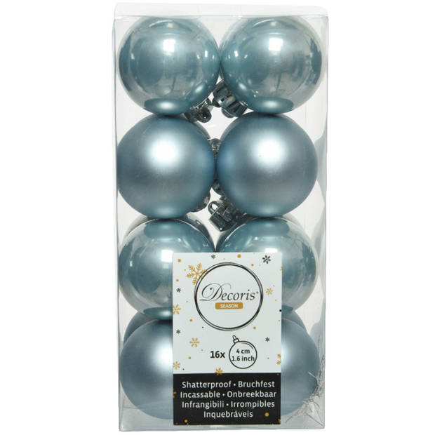 28x stuks kunststof kerstballen lichtblauw 4 en 6 cm - Kerstbal