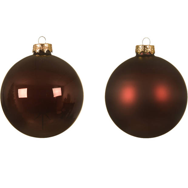 4x stuks glazen kerstballen mahonie bruin 10 cm mat/glans - Kerstbal