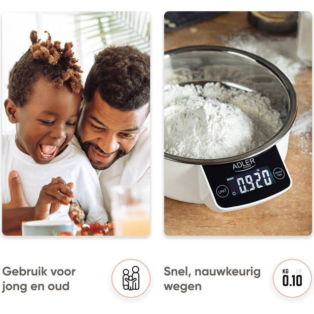 Digitale keukenweegschaal - Keukenweegschaal - Tot 5 kg - Keukenweegschaal digitaal - Met kom