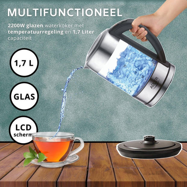 Waterkoker - Met temperatuurregeling - 1,7 liter - Glas - Waterkokers