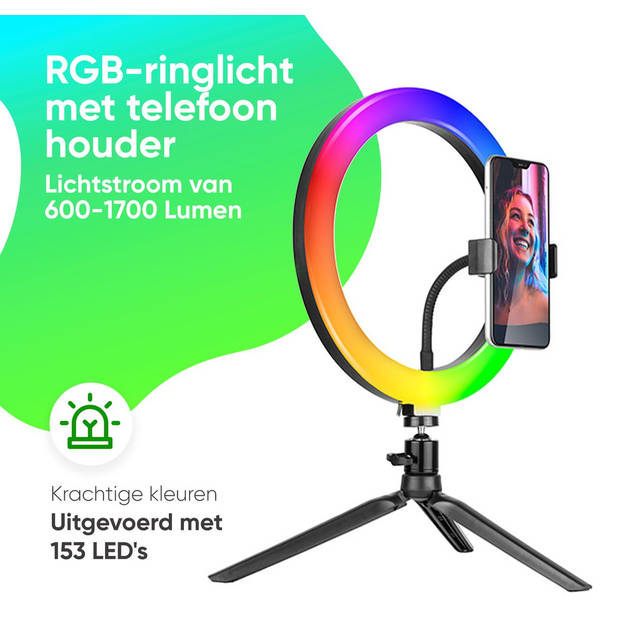 Ringlamp met Tripod - 26 cm - RGB verlichting - Verschillende kleuren - 9cm hoogte