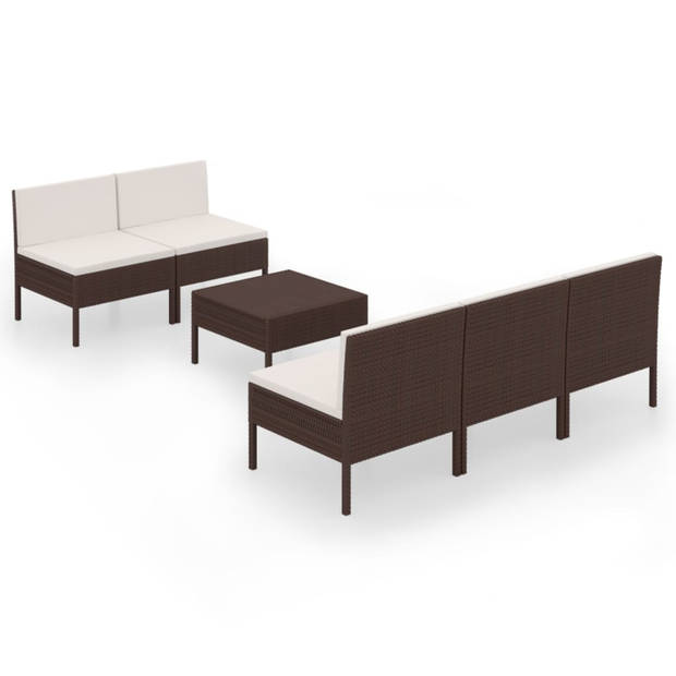 vidaXL 6-delige Loungeset met kussens poly rattan bruin