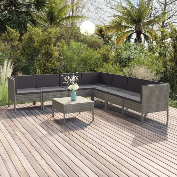 vidaXL 8-delige Loungeset met kussens poly rattan grijs