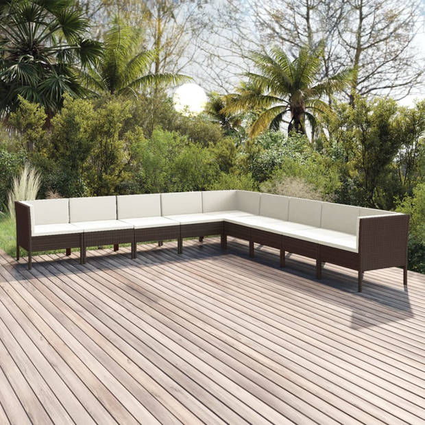 vidaXL 9-delige Loungeset met kussens poly rattan bruin