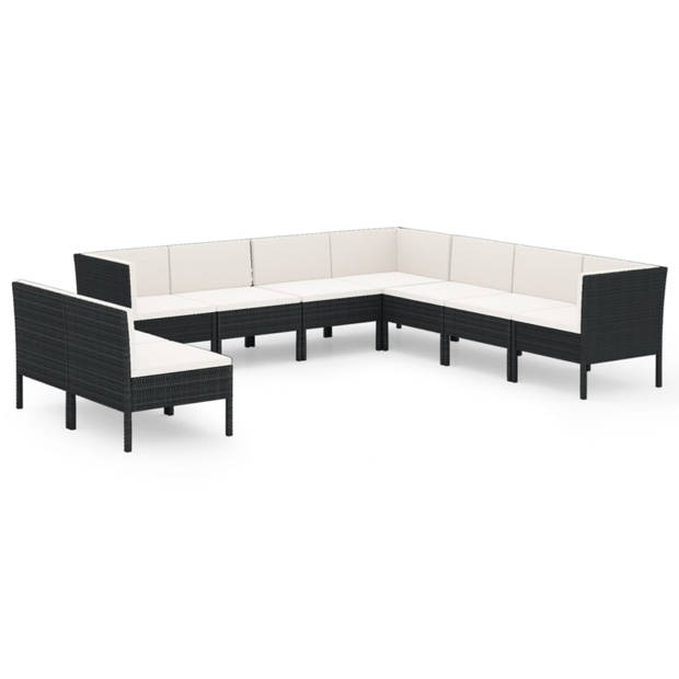 vidaXL 9-delige Loungeset met kussens poly rattan zwart