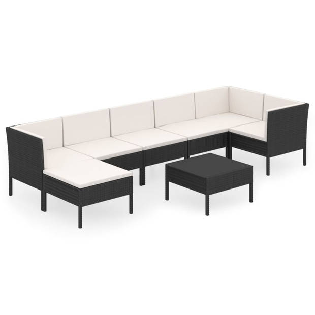 vidaXL 8-delige Loungeset met kussens poly rattan zwart