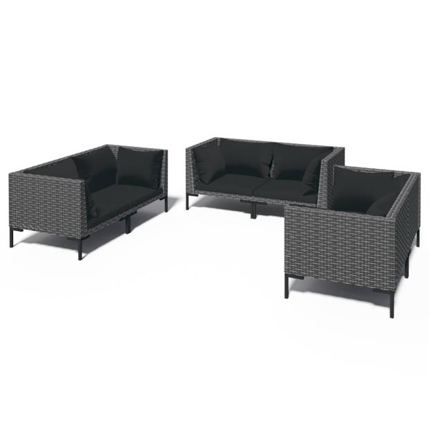 vidaXL 6-delige Loungeset met kussens poly rattan donkergrijs