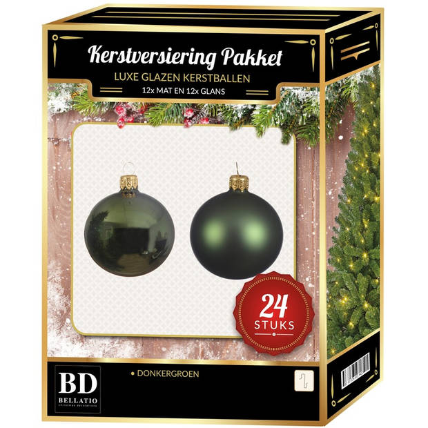 Donkergroene Kerstversiering Kerstballen 24-delig 6 en 8 cm - Kerstbal