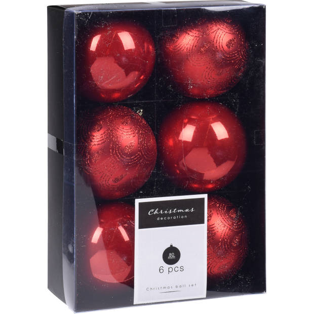 Kerstversiering kunststof kerstballen rood 6 en 8 cm pakket van 45x stuks - Kerstbal