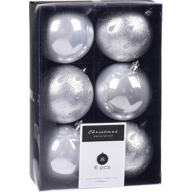 12x Kerstboomversiering luxe kunststof kerstballen zilver 8 cm - Kerstbal