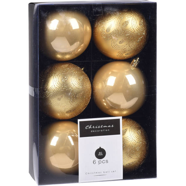 Kerstversiering kunststof kerstballen goud 6 en 8 cm pakket van 30x stuks - Kerstbal