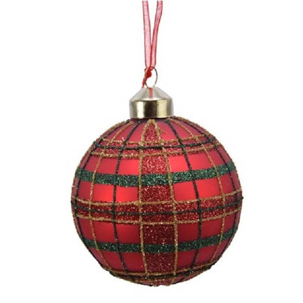 6x Rode glazen kerstballen ruit/glitters 8 cm - Kerstbal