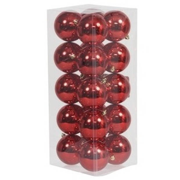 Kerstversiering kunststof kerstballen met piek rood 6 en 8 cm pakket van 57x stuks - Kerstbal