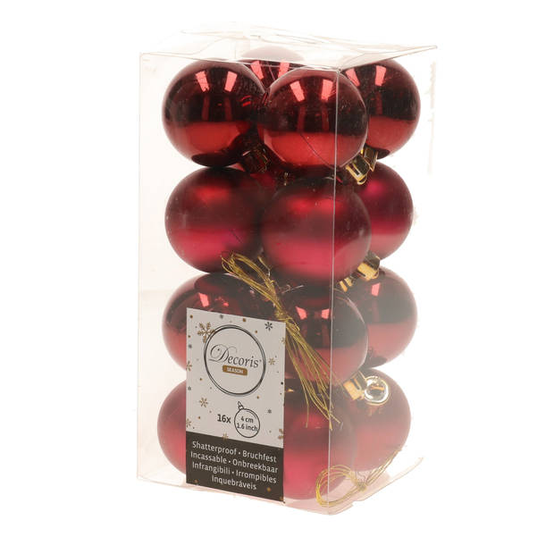 Kerstversiering kunststof kerstballen mix zwart/donkerrood 4 en 6 cm pakket van 80x stuks - Kerstbal