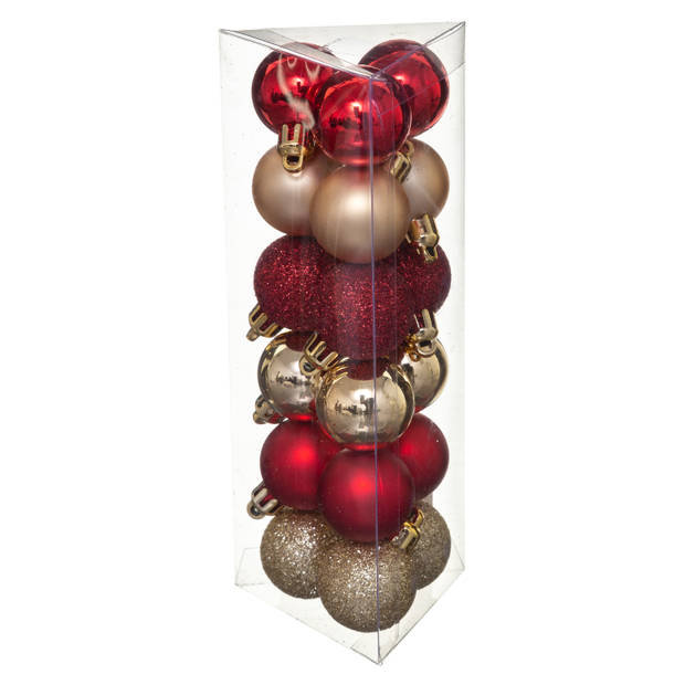 18x stuks kerstballen rood/goud glans en mat kunststof 3 cm - Kerstbal