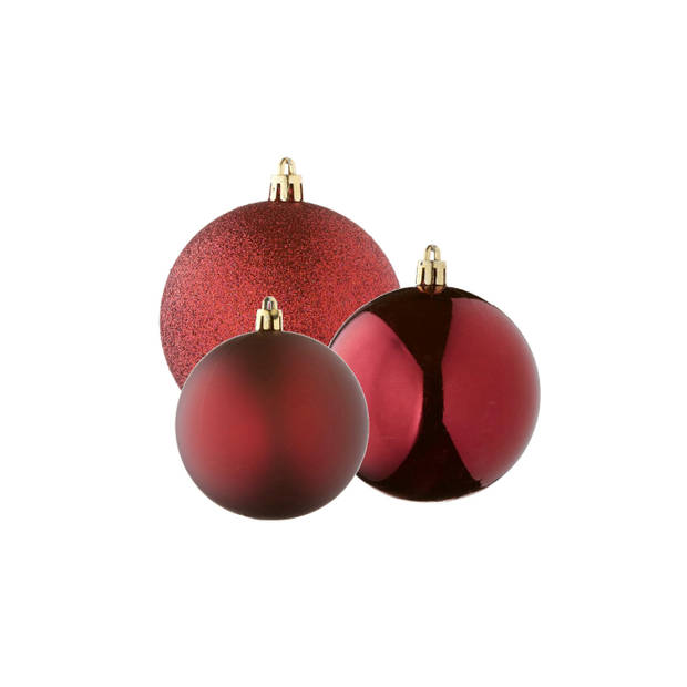 Kerstversiering set kerstballen donkerrood 6 - 8 - 10 cm - pakket van 40x stuks - Kerstbal