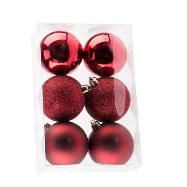 Cosy & Trendy Kerstballen - 6x st - rood - 8 cm - kunststof - Kerstbal