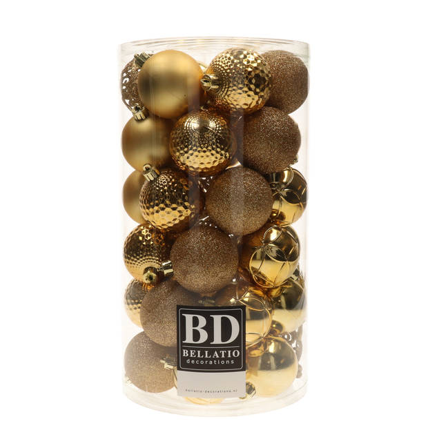 74x stuks kunststof kerstballen mix van goud en lichtroze 6 cm - Kerstbal