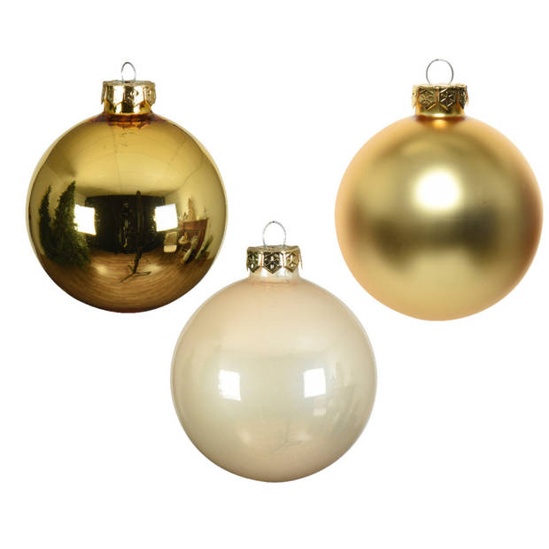 18x stuks glazen kerstballen goud en champagne 8 cm - Kerstbal