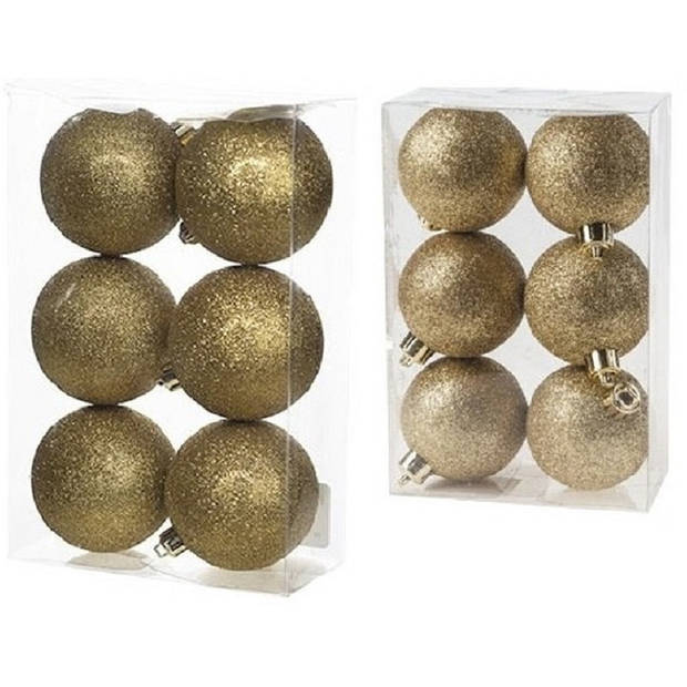 Kerstversiering set glitter kerstballen goud 6 - 8 cm - pakket van 30x stuks - Kerstbal