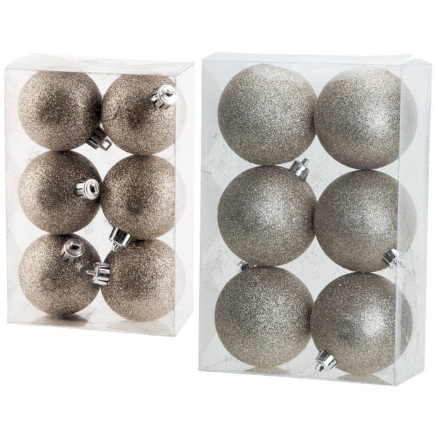 Kerstversiering set glitter kerstballen champagne 6 - 8 cm - pakket van 30x stuks - Kerstbal