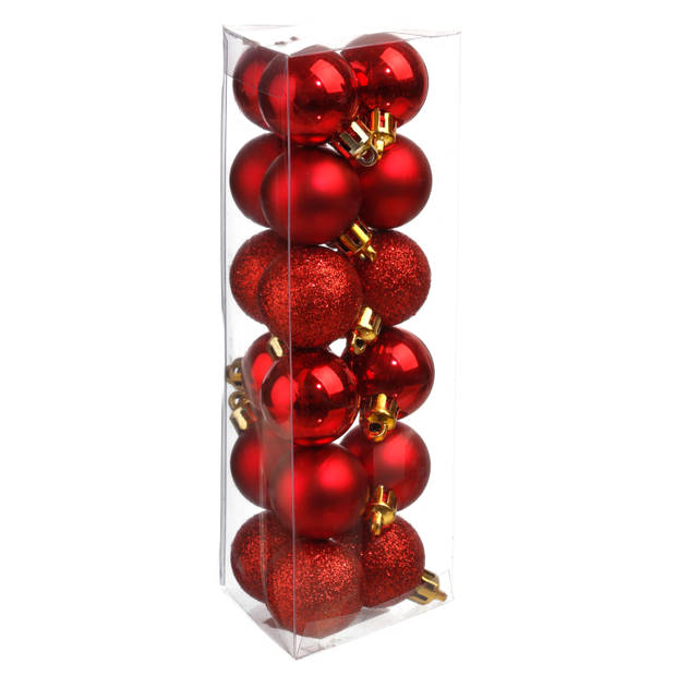 36x stuks kerstballen rood glans en mat kunststof 3 cm - Kerstbal