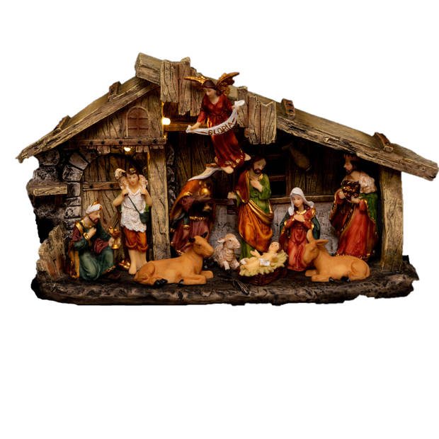 Feeric Christmas Complete verlichte kerststal - 17,8 x 8,5 x 31,5 cm - Kerststallen