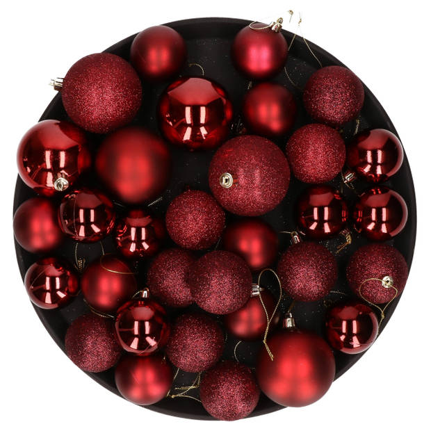 Kerstversiering set kerstballen donkerrood 6 - 8 - 10 cm - pakket van 40x stuks - Kerstbal