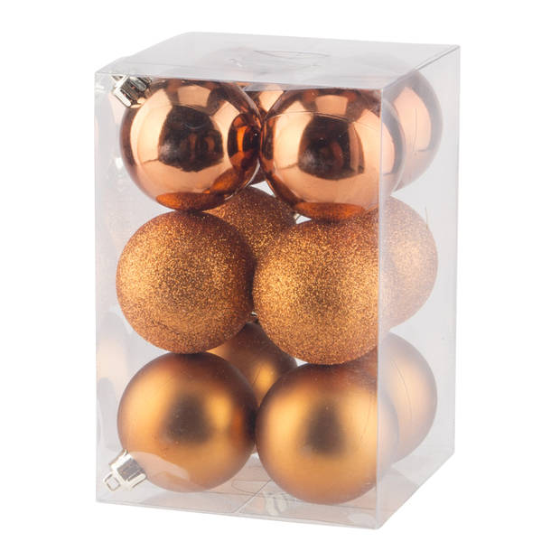 24x stuks kunststof kerstballen mix van donkerbruin en oranje 6 cm - Kerstbal