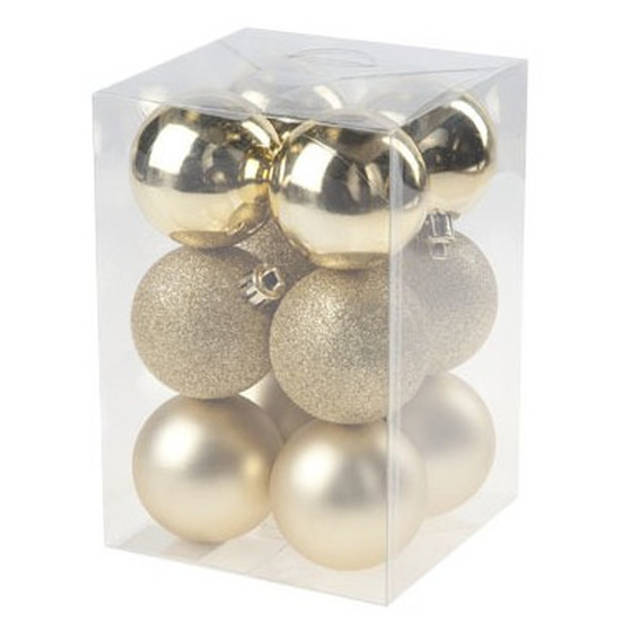 24x stuks kunststof kerstballen mix van champagne en goud 6 cm - Kerstbal