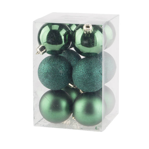 24x stuks kunststof kerstballen mix van donkergroen en koper 6 cm - Kerstbal