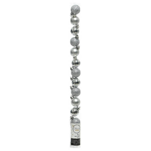 42x Stuks kunststof kerstballen mix zwart/zilver/wit 3 cm - Kerstbal